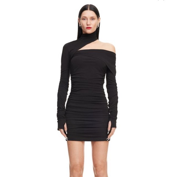 Mugler H&M Gathered One-shoulder Mini Dress - Picture 1 of 5